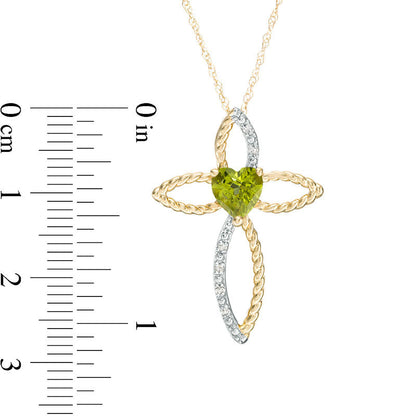 6.0mm Heart-Shaped Peridot and Natural Diamond Accent Cross Pendant in 10K Yellow Gold