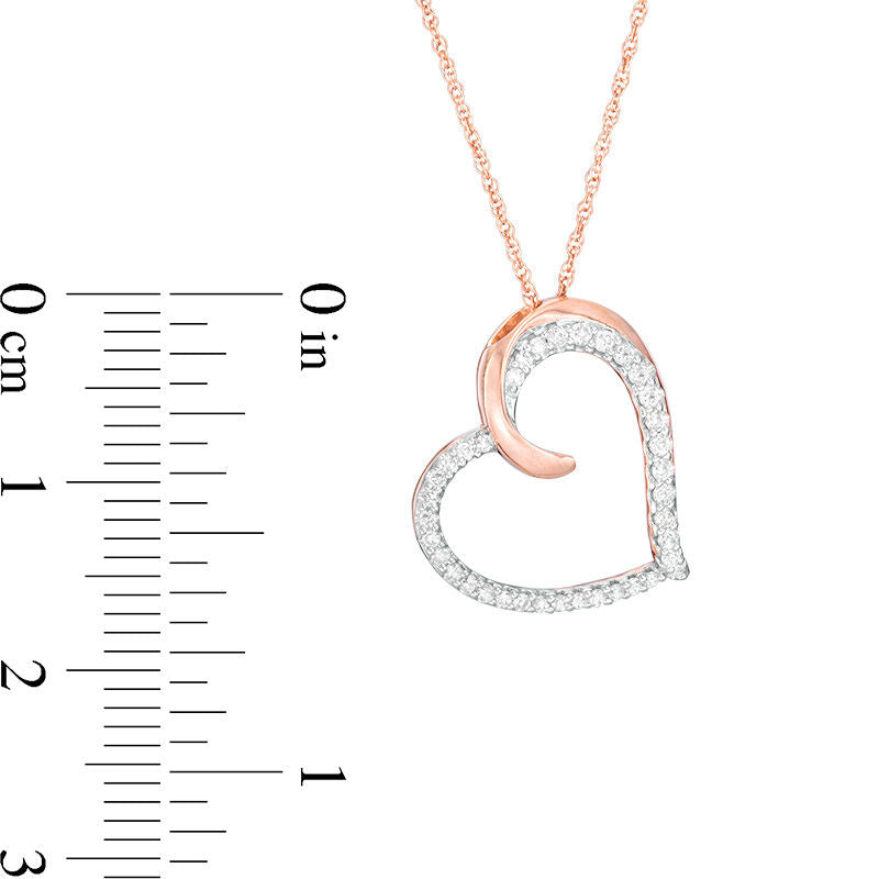 0.2 CT. T.W. Natural Diamond Tilted Heart Pendant in 10K Rose Gold