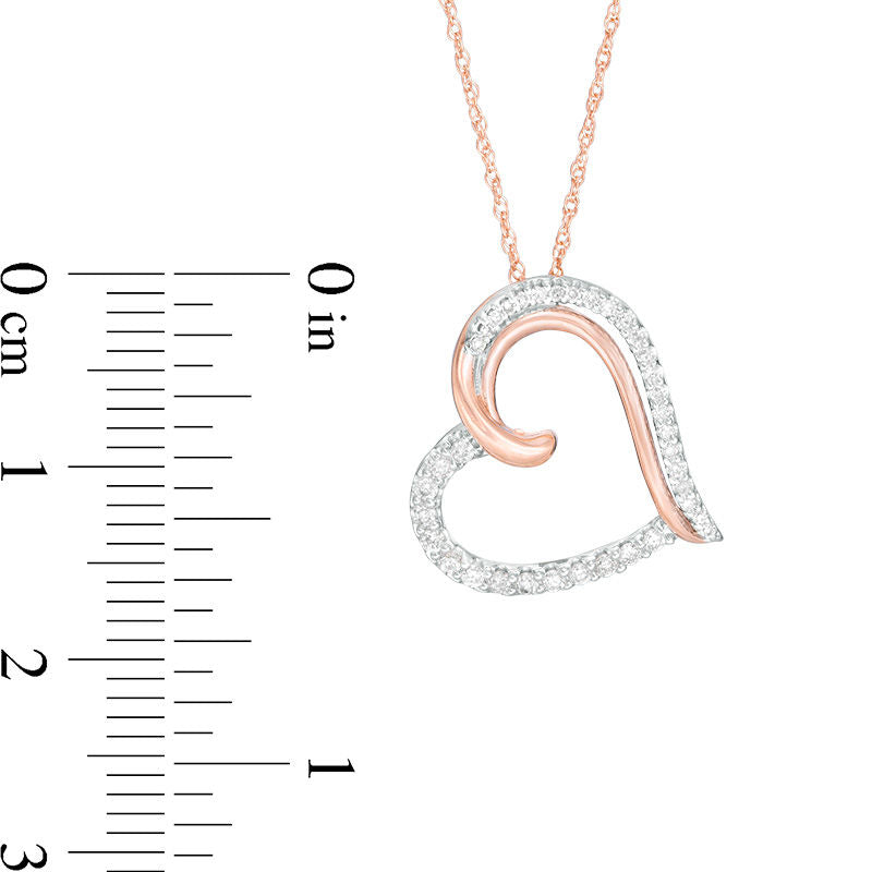 0.17 CT. T.W. Natural Diamond Tilted Heart Pendant in 10K Rose Gold
