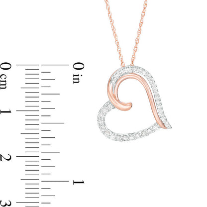 0.17 CT. T.W. Natural Diamond Tilted Heart Pendant in 10K Rose Gold