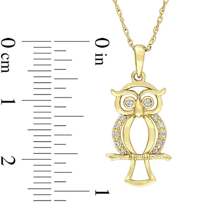 Natural Diamond Accent Owl Pendant in 10K Yellow Gold - 17"