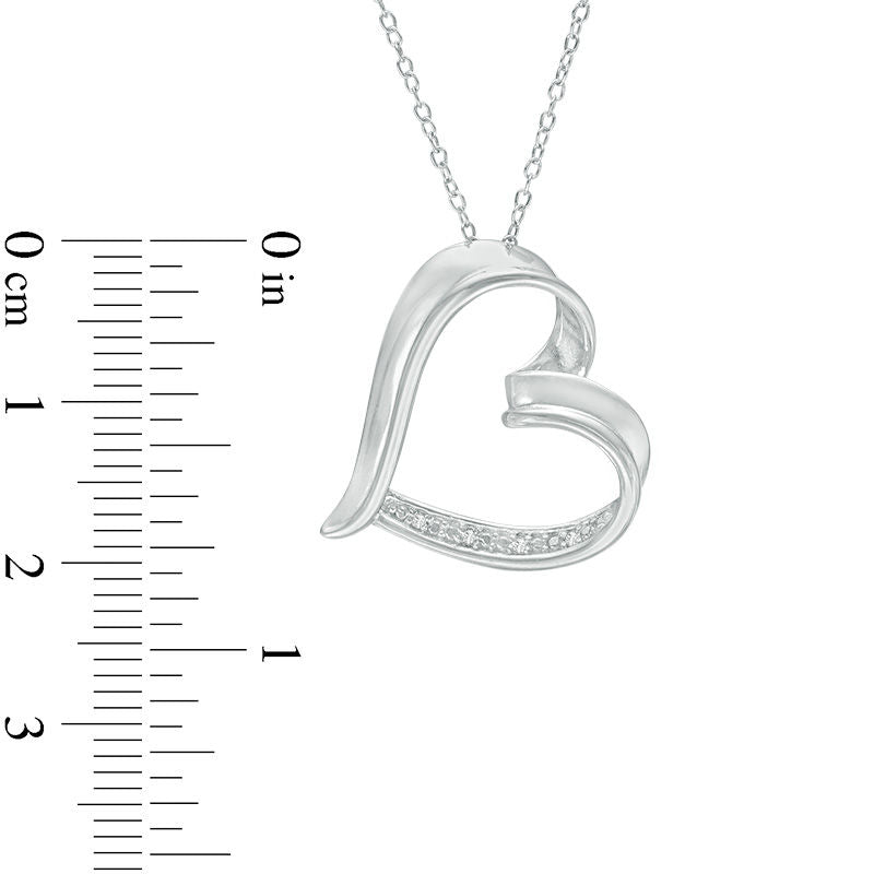 Natural Diamond Accent Tilted Heart Pendant in Sterling Silver