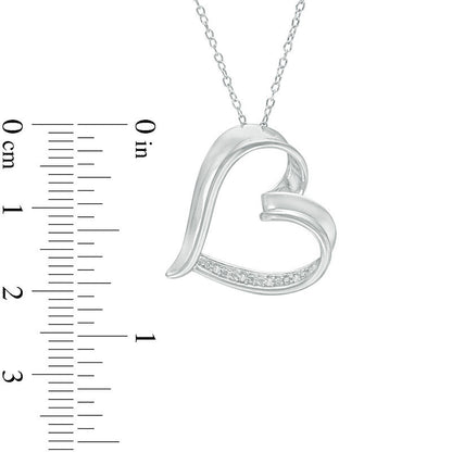 Natural Diamond Accent Tilted Heart Pendant in Sterling Silver