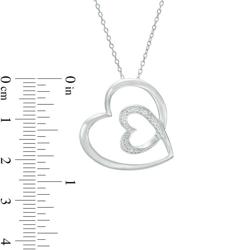 Natural Diamond Accent Double Tilted Heart Pendant in Sterling Silver