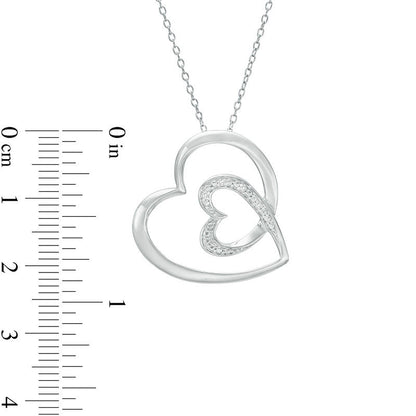 Natural Diamond Accent Double Tilted Heart Pendant in Sterling Silver
