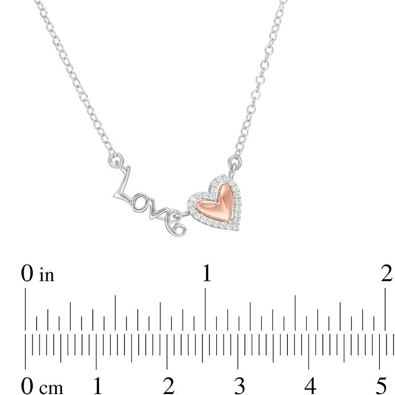 0.07 CT. T.W. Natural Diamond "Love" Heart Necklace in 10K Two-Tone Gold