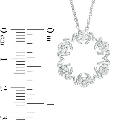 0.25 CT. T.W. Natural Diamond "MOM" Circle Pendant in Sterling Silver