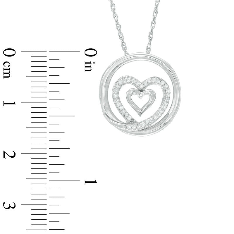 0.13 CT. T.W. Natural Diamond Double Heart Circle Pendant in Sterling Silver