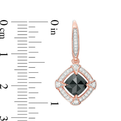 2.38 CT. T.W. Cushion-Cut Enhanced Black and White Diamond Frame Vintage-Style Drop Earrings in 10K Rose Gold