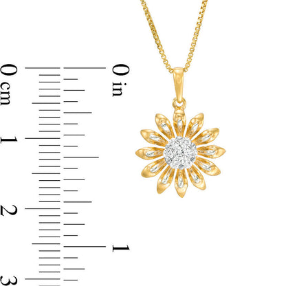 0.17 CT. T.W. Natural Diamond Daisy Pendant in Sterling Silver with 18K Gold Plate