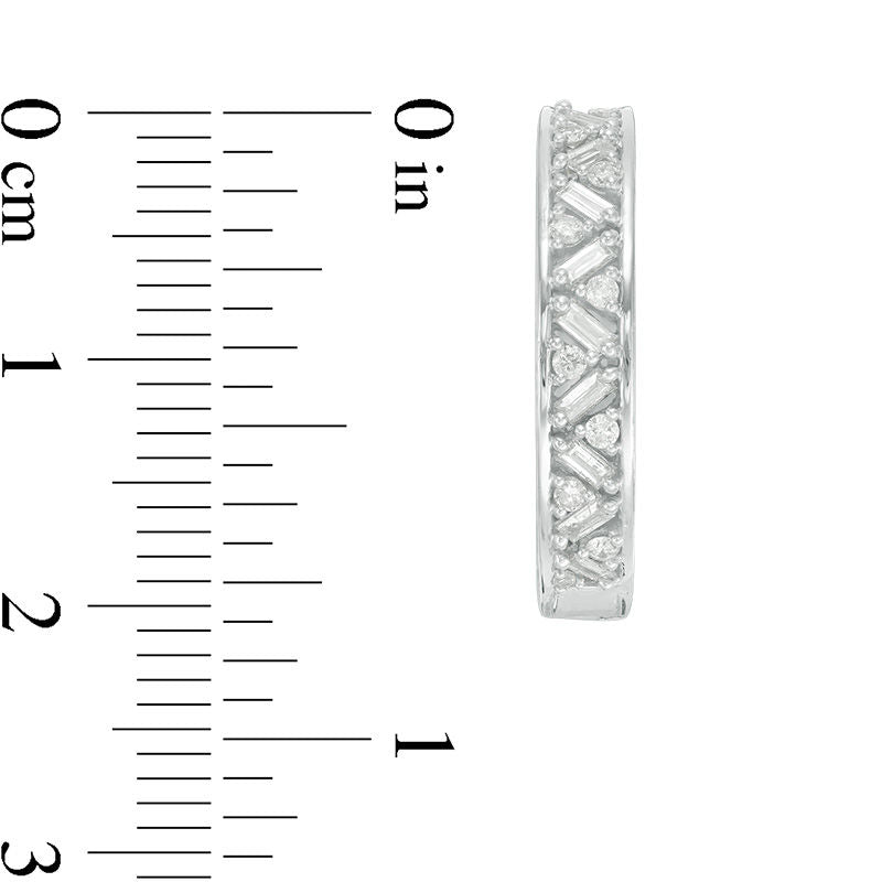 0.5 CT. T.W. Baguette and Round Diamond Hoop Earrings in 10K White Gold