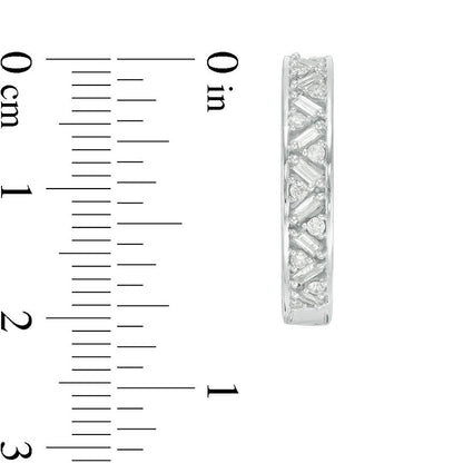 0.5 CT. T.W. Baguette and Round Diamond Hoop Earrings in 10K White Gold