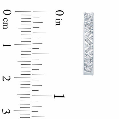 0.33 CT. T.W. Baguette and Round Diamond Hoop Earrings in 10K White Gold