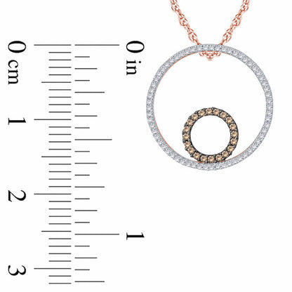 0.2 CT. T.W. Champagne and White Natural Diamond Double Circle Pendant in 10K Rose Gold