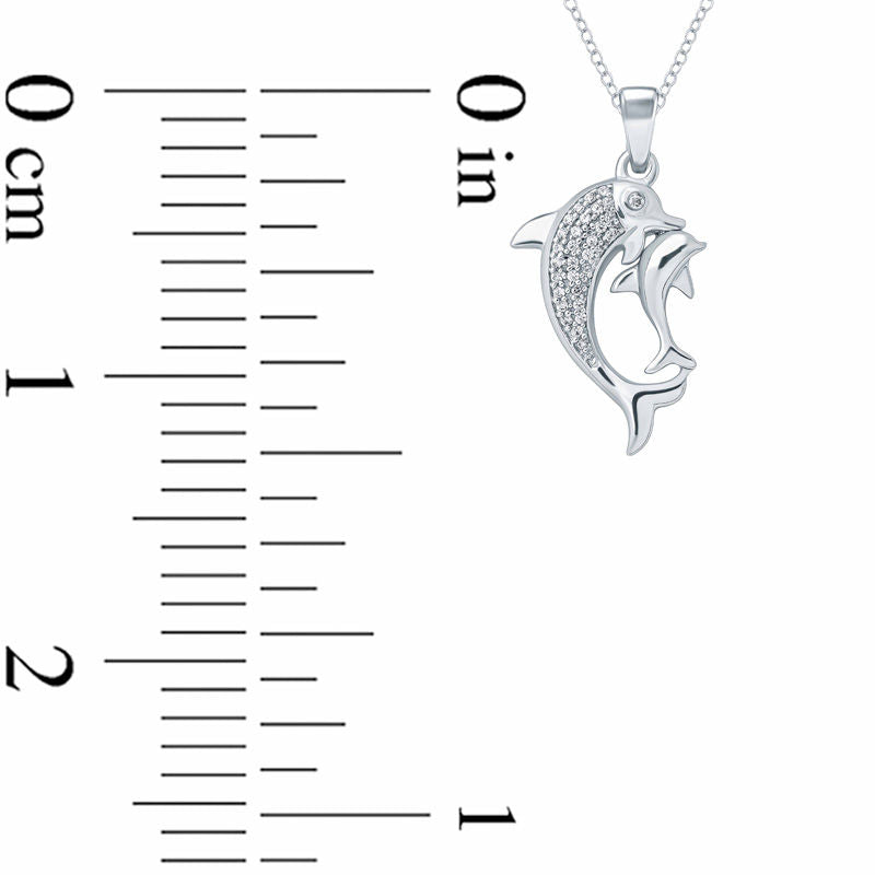 0.1 CT. T.W. Natural Diamond Dolphin and Calf Pendant in Sterling Silver
