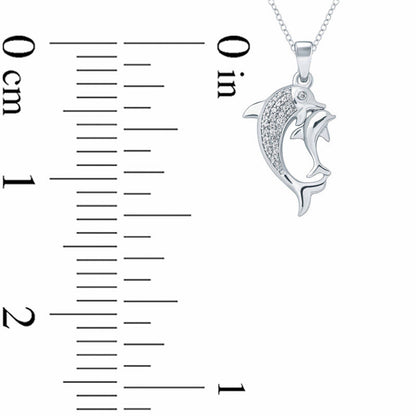 0.1 CT. T.W. Natural Diamond Dolphin and Calf Pendant in Sterling Silver
