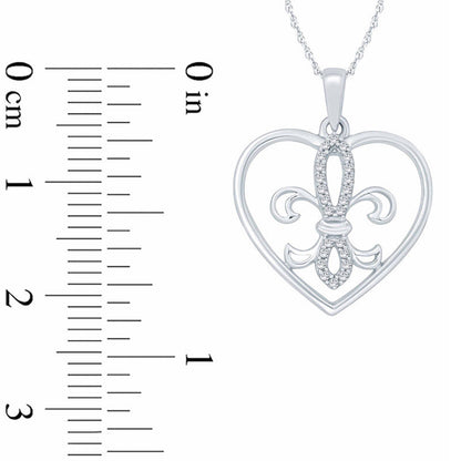 0.05 CT. T.W. Natural Diamond Fleur-de-Lis Heart Pendant in Sterling Silver