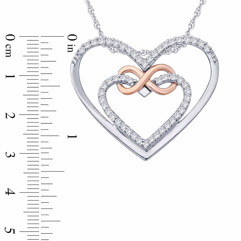 0.1 CT. T.W. Natural Diamond Infinity Double Heart Pendant in Sterling Silver and 10K Rose Gold