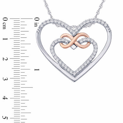 0.1 CT. T.W. Natural Diamond Infinity Double Heart Pendant in Sterling Silver and 10K Rose Gold