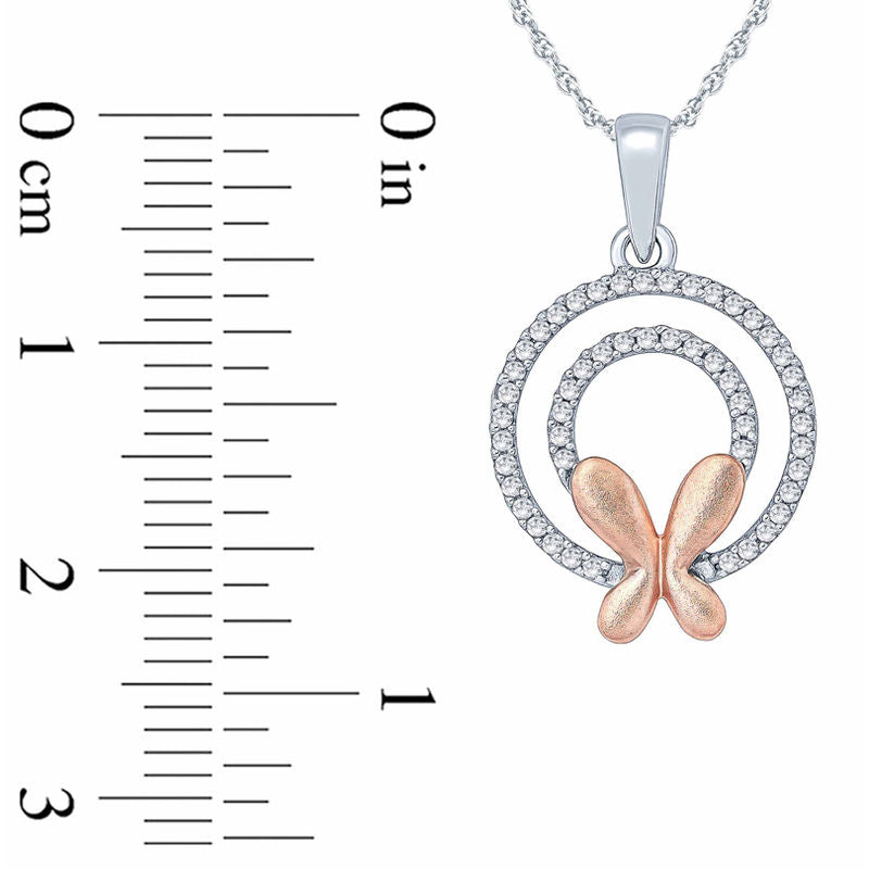 0.1 CT. T.W. Natural Diamond Butterfly Double Circle Pendant in Sterling Silver and 10K Rose Gold
