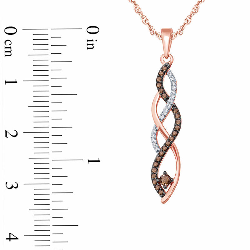 0.17 CT. T.W. Champagne and White Natural Diamond Braid Pendant in 10K Rose Gold