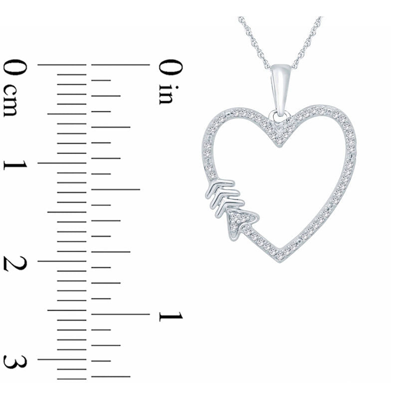 0.07 CT. T.W. Natural Diamond Arrow Heart Pendant in Sterling Silver