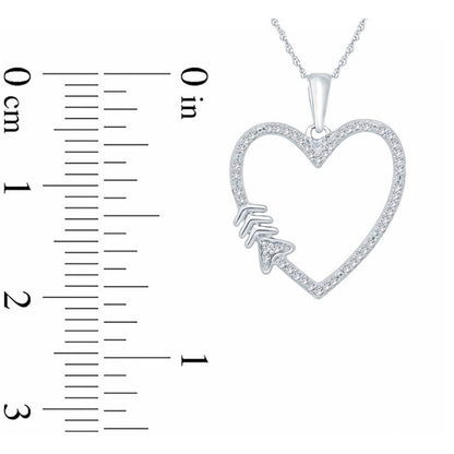 0.07 CT. T.W. Natural Diamond Arrow Heart Pendant in Sterling Silver