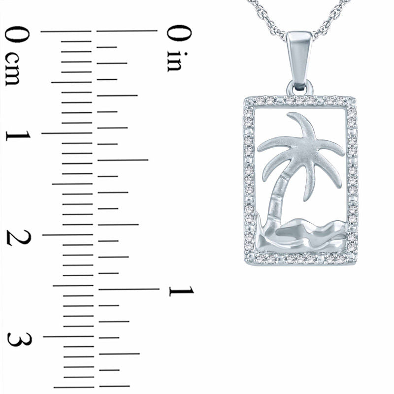 0.1 CT. T.W. Natural Diamond Palm Tree Rectangle Pendant in Sterling Silver