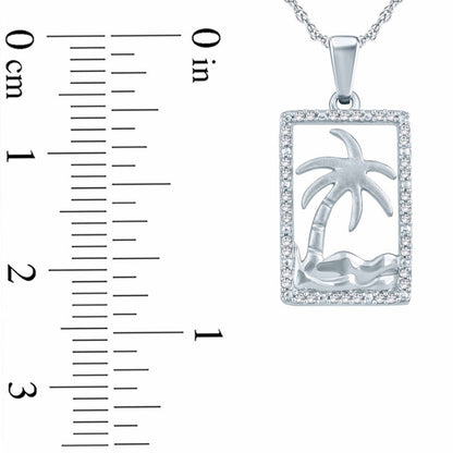 0.1 CT. T.W. Natural Diamond Palm Tree Rectangle Pendant in Sterling Silver