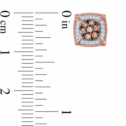 0.25 CT. T.W. Composite Champagne and White Diamond Cushion Frame Stud Earrings in 10K Rose Gold