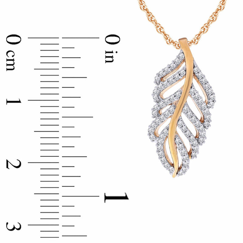 0.2 CT. T.W. Natural Diamond Feather Pendant in Sterling Silver with 14K Gold Plate