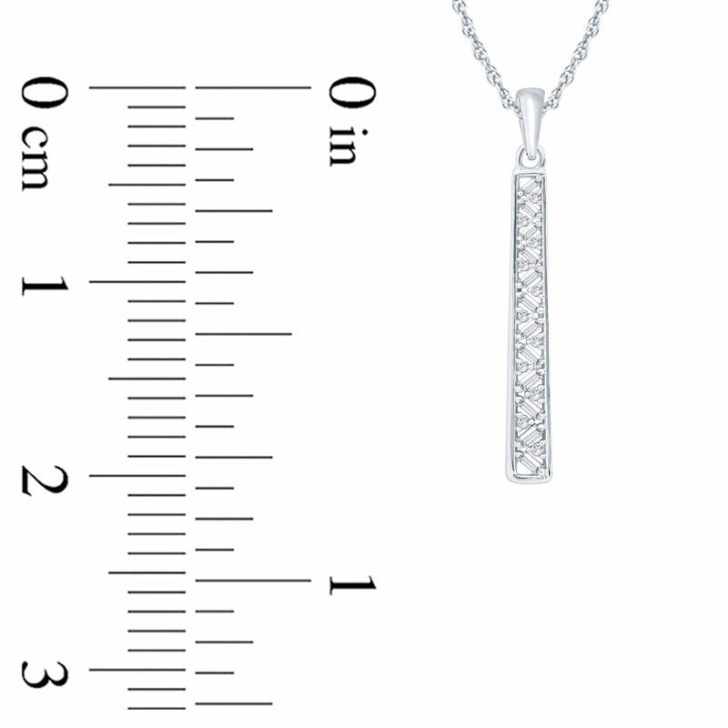 0.2 CT. T.W. Baguette and Round Natural Diamond Linear Pendant in 10K White Gold