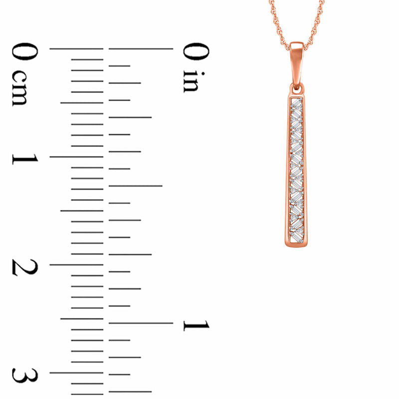 0.2 CT. T.W. Baguette and Round Natural Diamond Linear Pendant in 10K Rose Gold