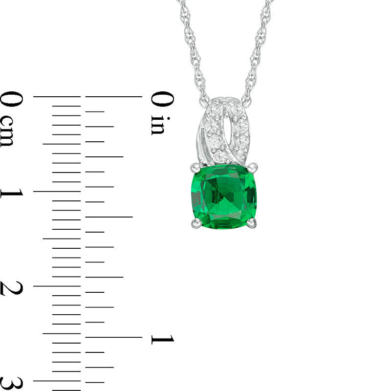7.0mm Cushion-Cut Lab-Created Emerald and White Sapphire Pendant in Sterling Silver