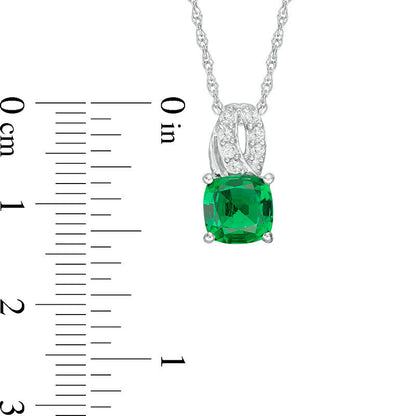 7.0mm Cushion-Cut Lab-Created Emerald and White Sapphire Pendant in Sterling Silver