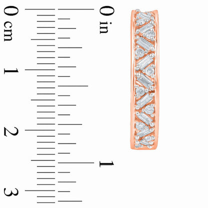 0.5 CT. T.W. Baguette and Round Diamond Hoop Earrings in 10K Rose Gold