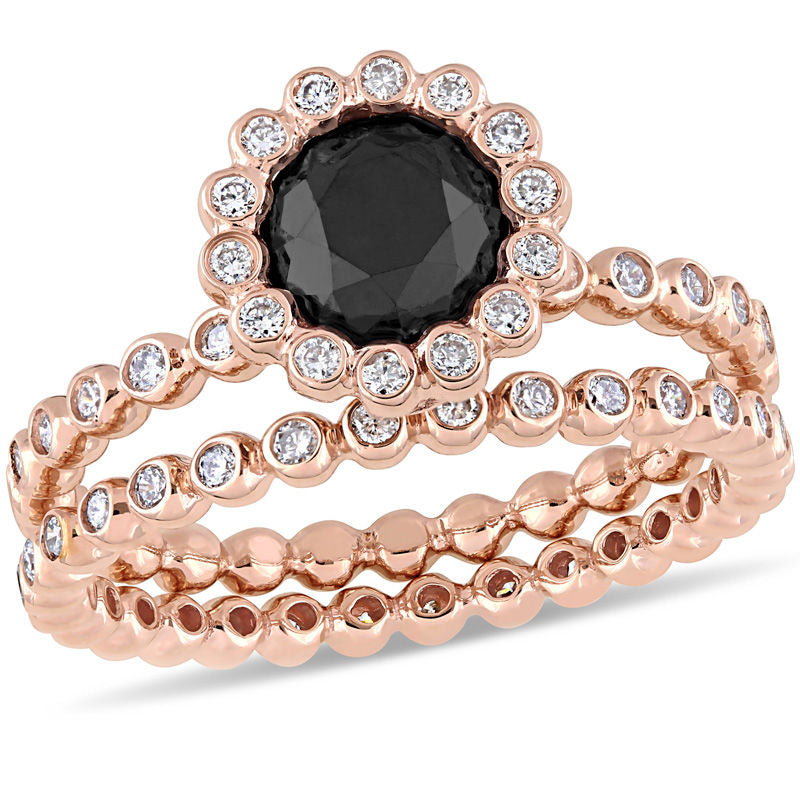 2 CT. T.W. Enhanced Black and White Diamond Frame Bridal Engagement Ring Set in 14K Rose Gold