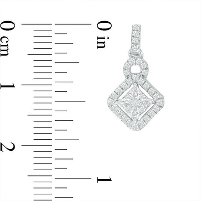 0.5 CT. T.W. Composite Diamond Tilted Square Frame Drop Earrings in 14K White Gold