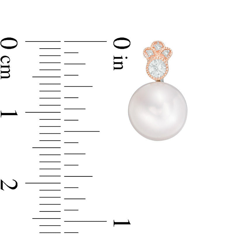 Cultured Freshwater Pearl, White Sapphire and Diamond Accent Vintage-Style Stud Earrings in 10K Rose Gold
