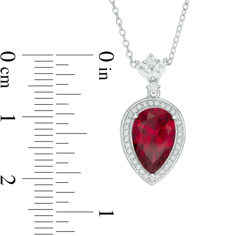 Pear-Shaped Lab-Created Ruby and White Sapphire Frame Pendant in Sterling Silver