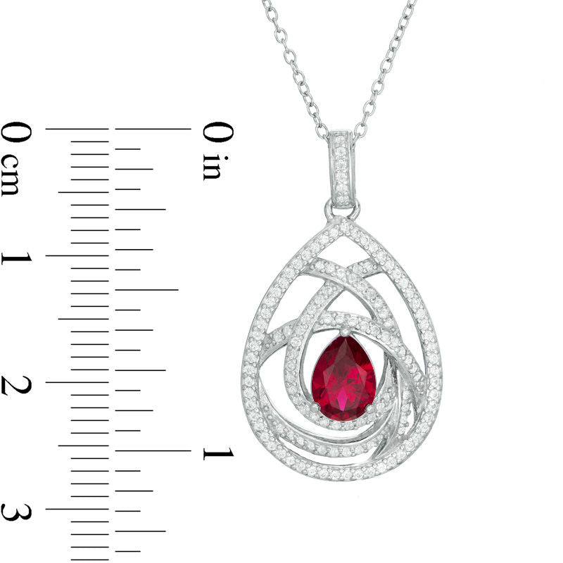Pear-Shaped Lab-Created Ruby and White Sapphire Teardrop Pendant in Sterling Silver