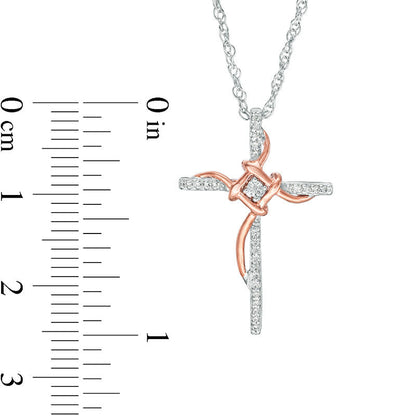 0.1 CT. T.W. Natural Diamond Layered Knot Cross Pendant in Sterling Silver and 10K Rose Gold