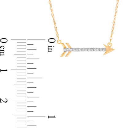0.05 CT. T.W. Natural Diamond Laser-Cut Sideways Arrow Necklace in 10K Yellow Gold