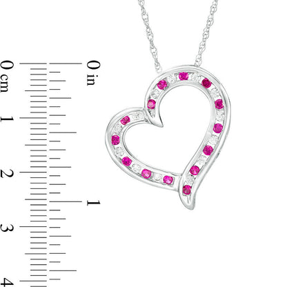 Alternating Lab-Created Ruby and White Sapphire Tilted Heart Pendant in Sterling Silver
