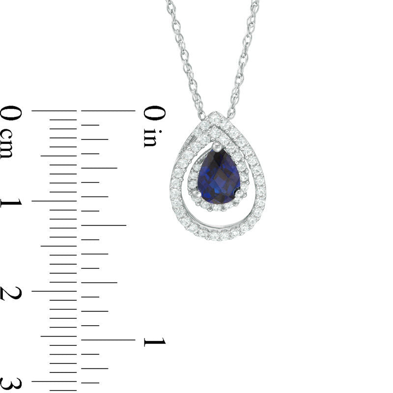 Pear-Shaped Lab-Created Blue and White Sapphire Swirl Frame Pendant in Sterling Silver