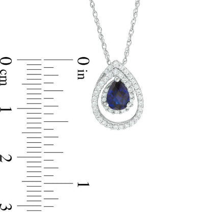 Pear-Shaped Lab-Created Blue and White Sapphire Swirl Frame Pendant in Sterling Silver