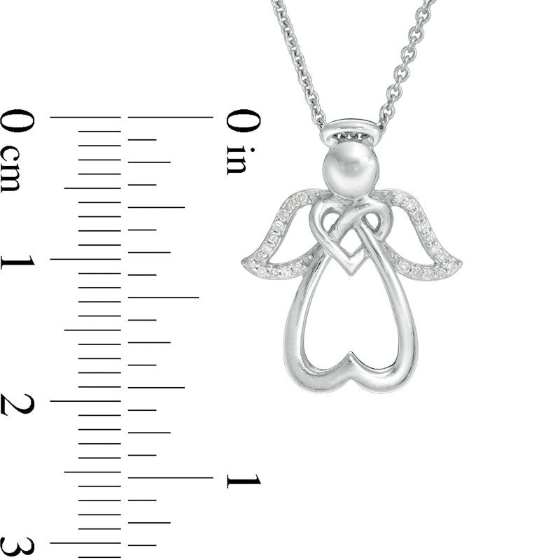 0.05 CT. T.W. Natural Diamond Double Heart Angel Pendant in Sterling Silver