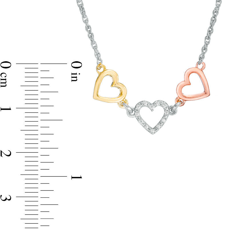 Natural Diamond Accent Triple Heart Necklace in Sterling Silver with 14K Two-Tone Gold Plate - 17"