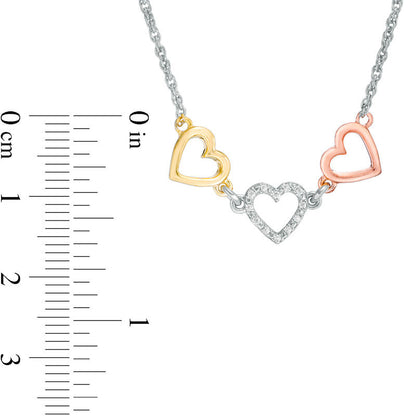 Natural Diamond Accent Triple Heart Necklace in Sterling Silver with 14K Two-Tone Gold Plate - 17"