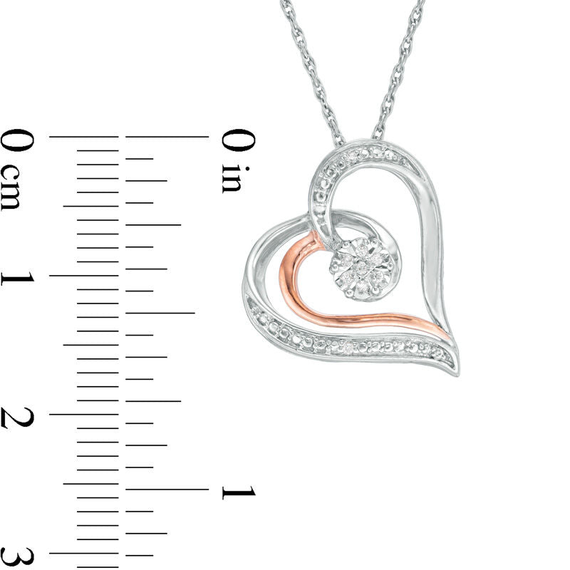 Natural Diamond Accent Heart Pendant in Sterling Silver and 10K Rose Gold